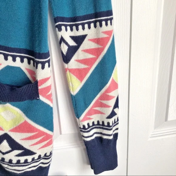 Nollie Boho Blue Aztec Print Long Grandpa Cardigan Small - Picture 5 of 14